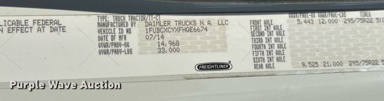 image for item EN4634 2015 Freightliner Business Class M2 semi truck