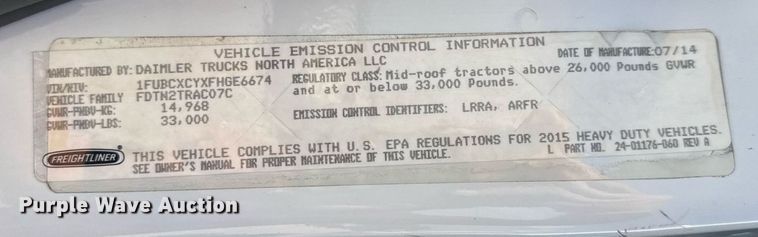 image for item EN4634 2015 Freightliner Business Class M2 semi truck