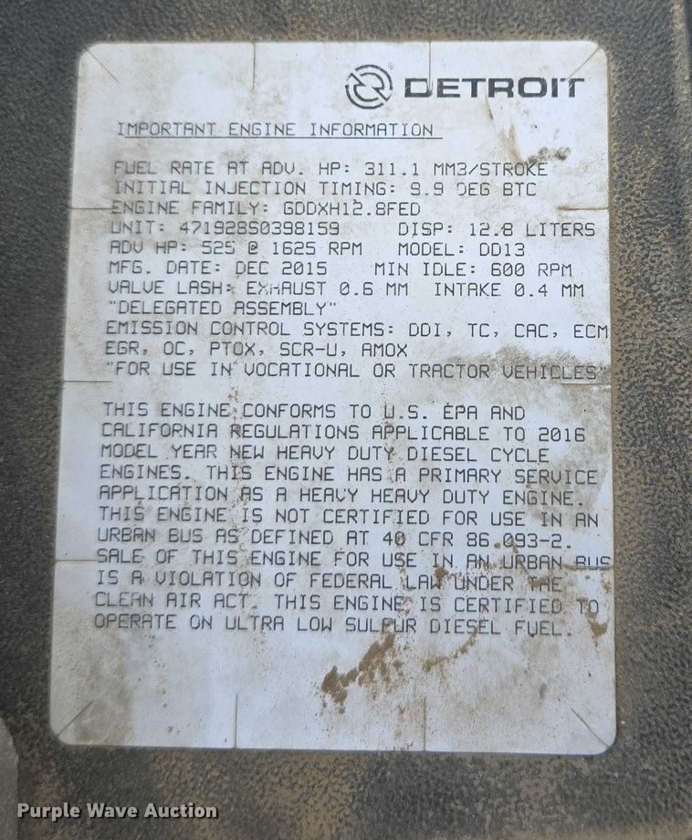 image for item ER5260 2017 Freightliner Cascadia 125 semi truck