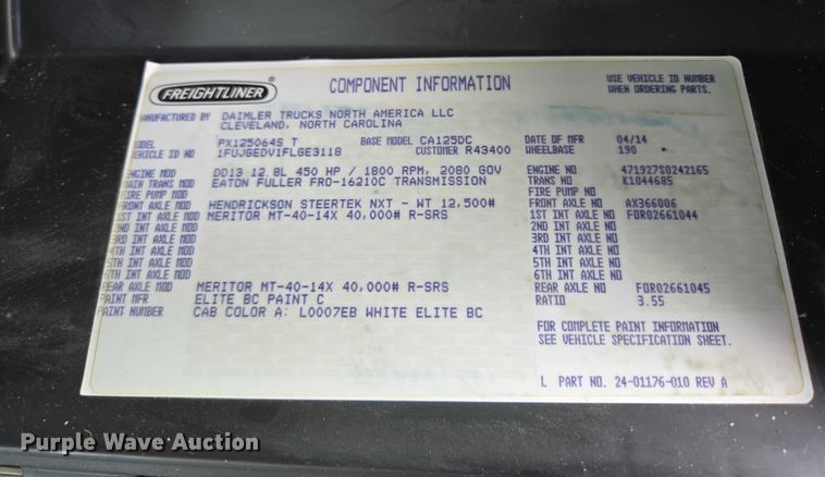 image for item ER5261 2015 Freightliner Cascadia 125 semi truck