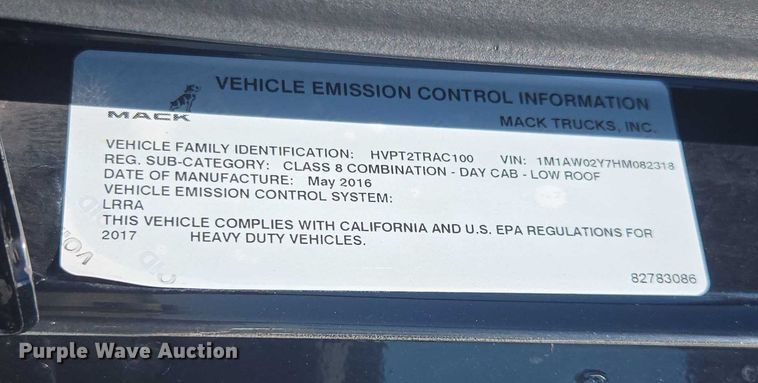 image for item FB9410 2017 Mack CXU613 semi truck