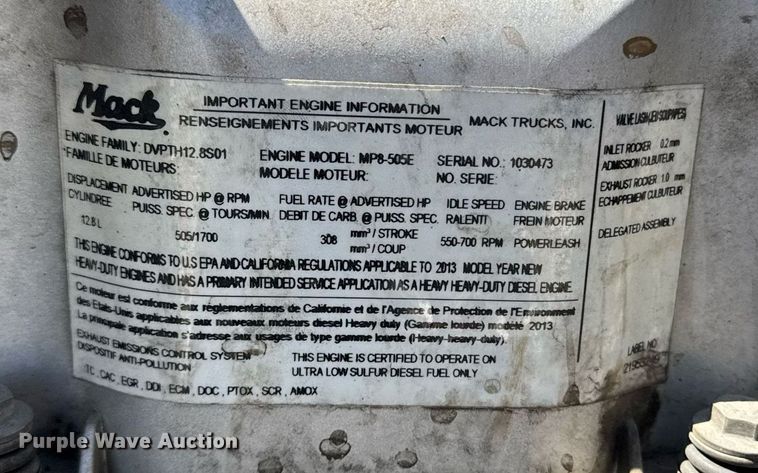 image for item FB9412 2014 Mack CHU613 semi truck