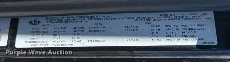 image for item FB9412 2014 Mack CHU613 semi truck