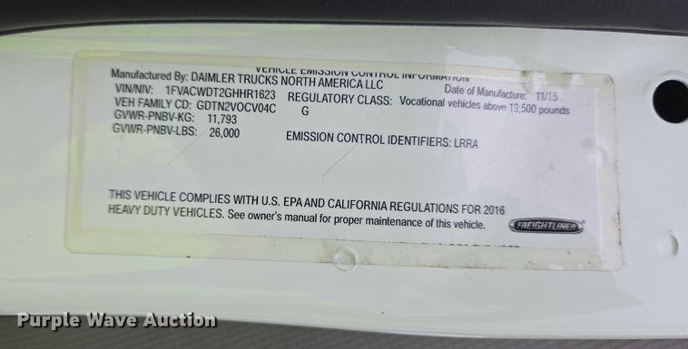 image for item YA0610 2016 Freightliner Business Class M2 box truck