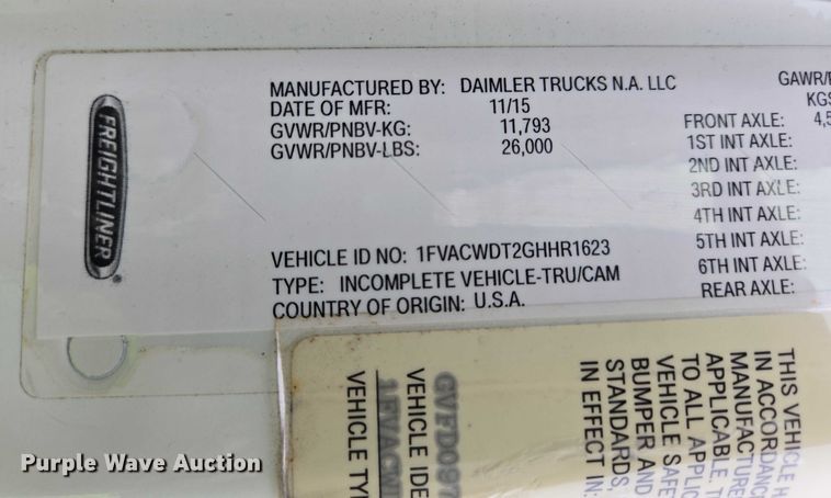 image for item YA0610 2016 Freightliner Business Class M2 box truck