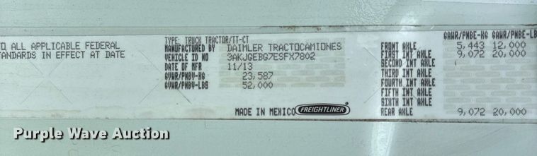 image for item YA0631 2014 Freightliner Cascadia 125 semi truck