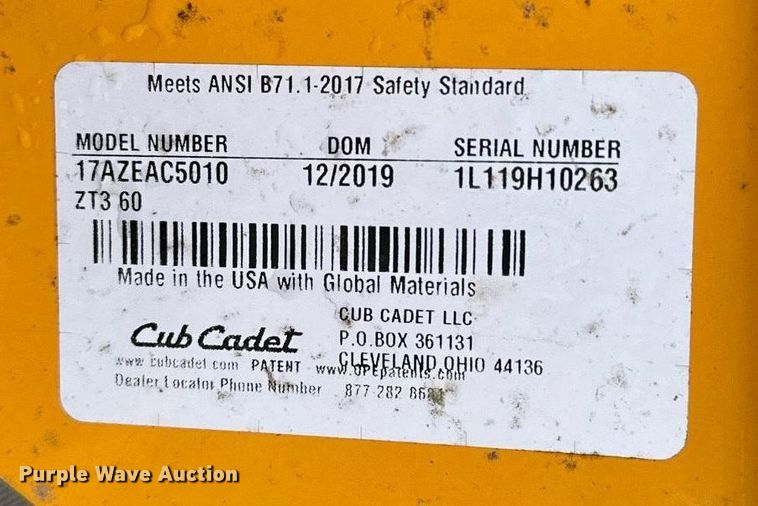 image for item DF8626 2019 Cub Cadet Ultima ZT3 ZTR lawn mower