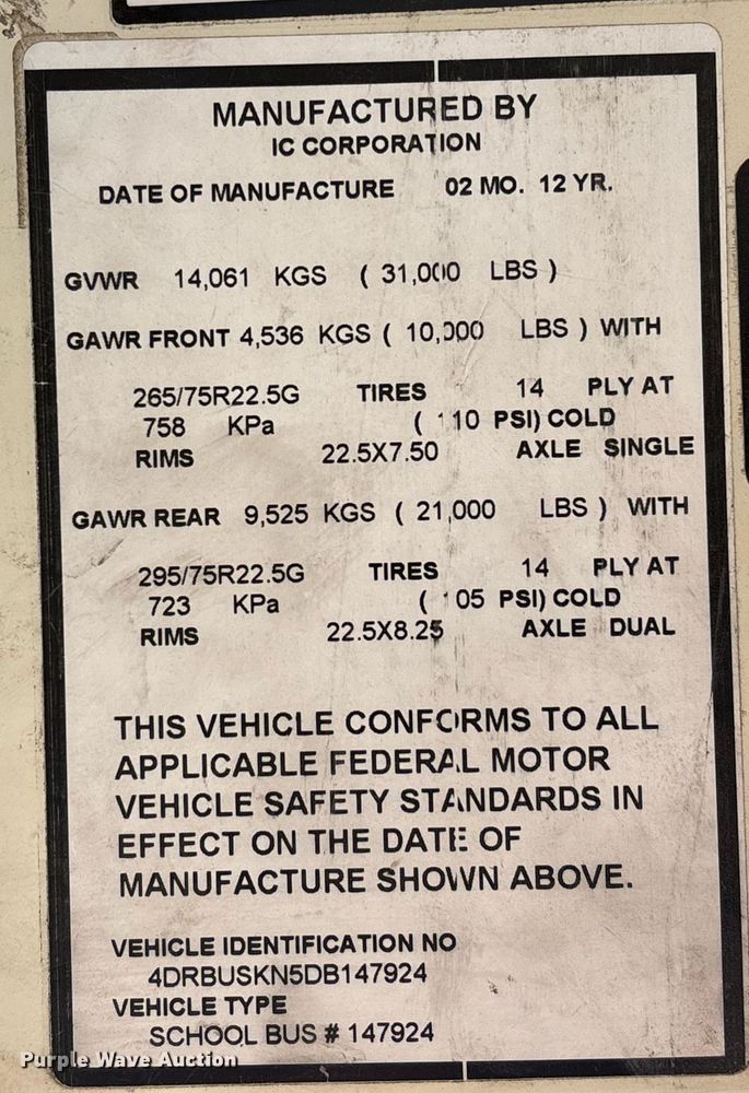 image for item DH8660 2013 International CE school bus