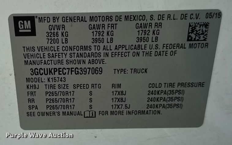 image for item DJ9526 2015 Chevrolet Silverado 1500 Crew Cab pickup truck