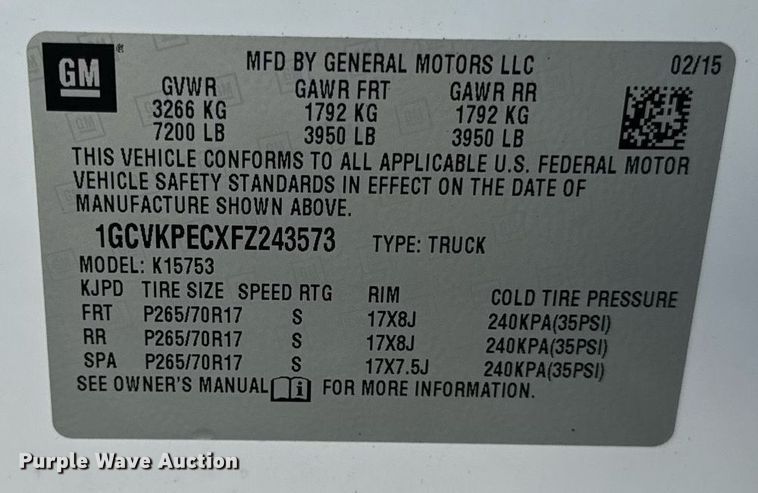 image for item DJ9533 2015 Chevrolet Silverado 1500 Double Cab pickup truck