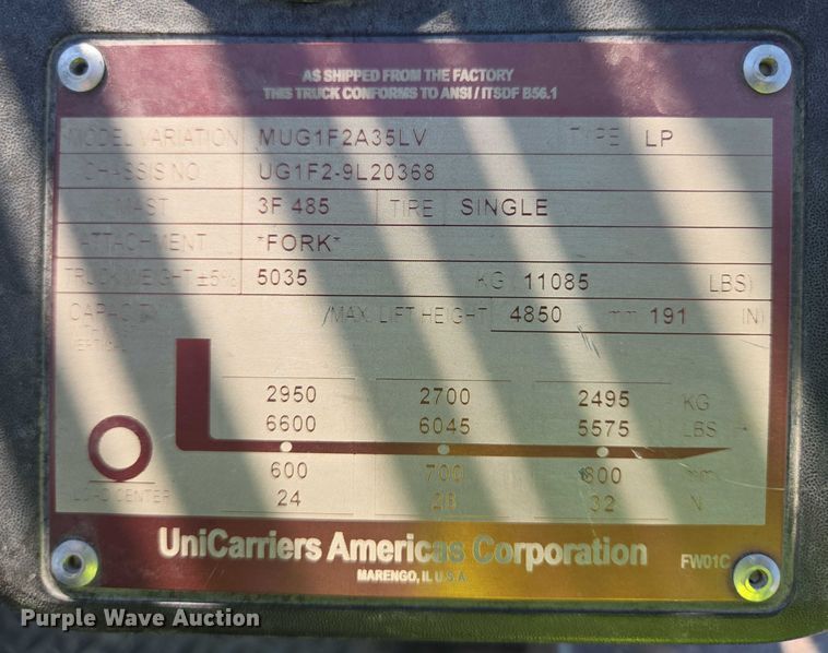 image for item DT7249 2015 UniCarriers PF70 forklift