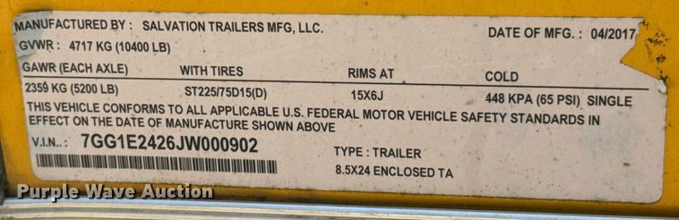 image for item DU9346 2018 Salvation Trailers food trailer