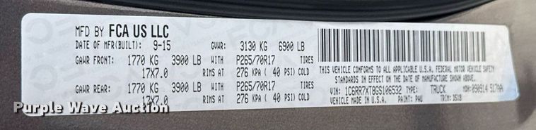 image for item DU9945 2016 Dodge Ram 1500  Crew Cab pickup truck