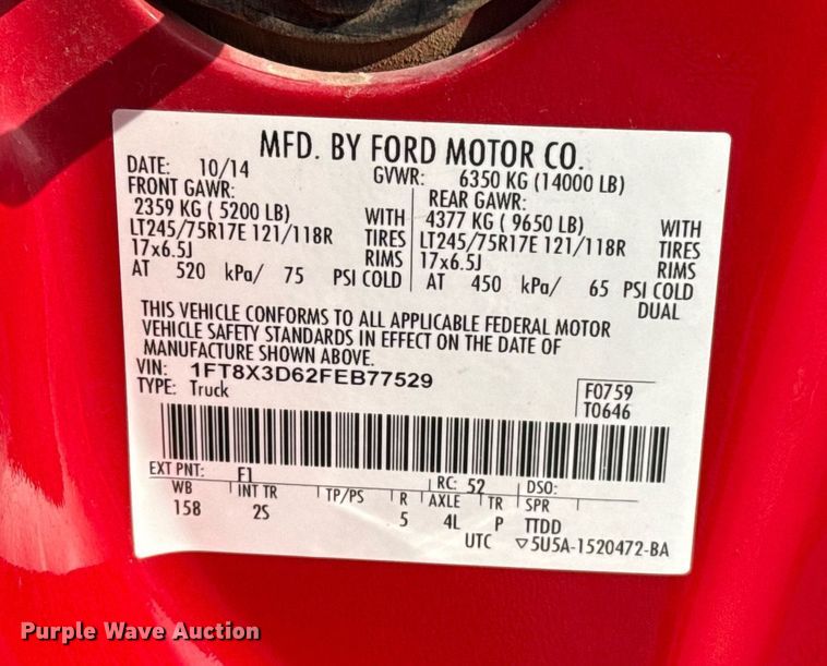 image for item DW5134 2015 Ford F350 Super Duty SuperCab pickup truck cab and chassis