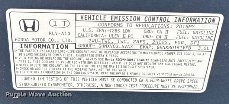 image for item DW5136 2016 Honda Pilot  SUV