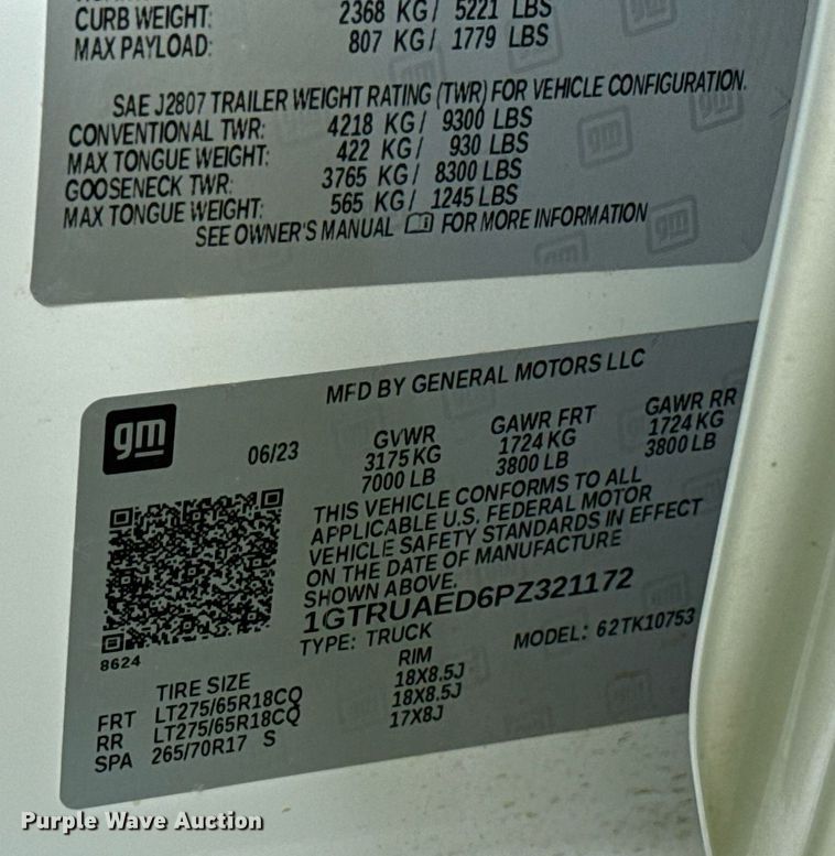 image for item DW5138 2023 GMC Sierra 1500 Double Cab pickup truck