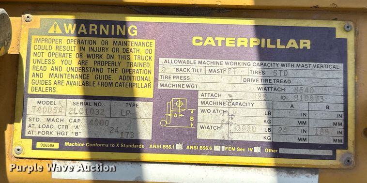 image for item DX5626 Caterpillar T40DSA forklift