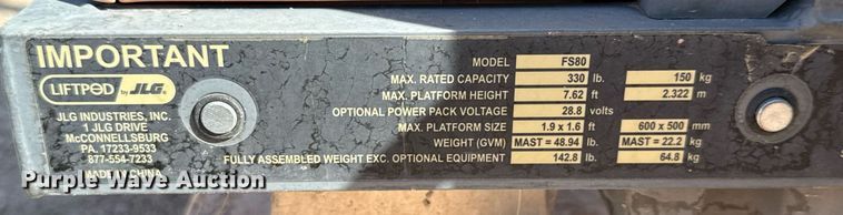 image for item DX5628 JLG FS80 D3 vertical lift