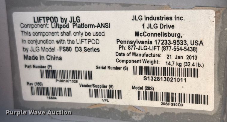 image for item DX5628 JLG FS80 D3 vertical lift