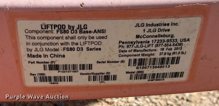 image for item DX5629 JLG FS80 D3 vertical lift