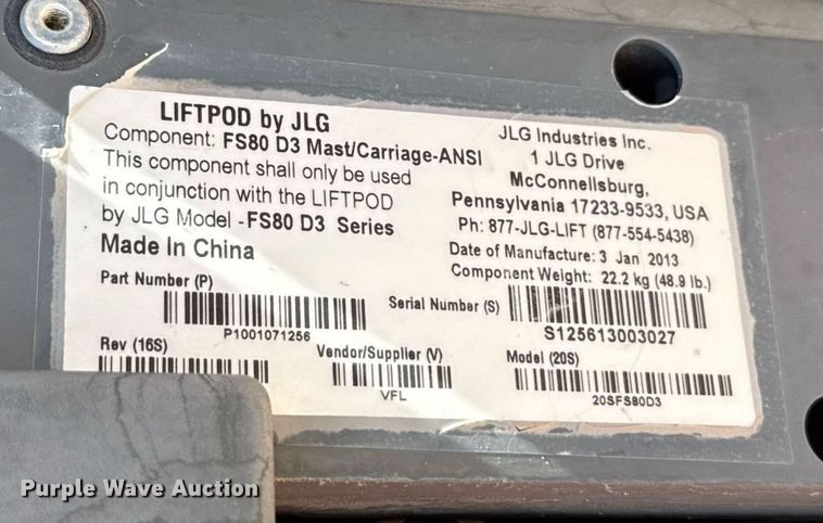 image for item DX5629 JLG FS80 D3 vertical lift