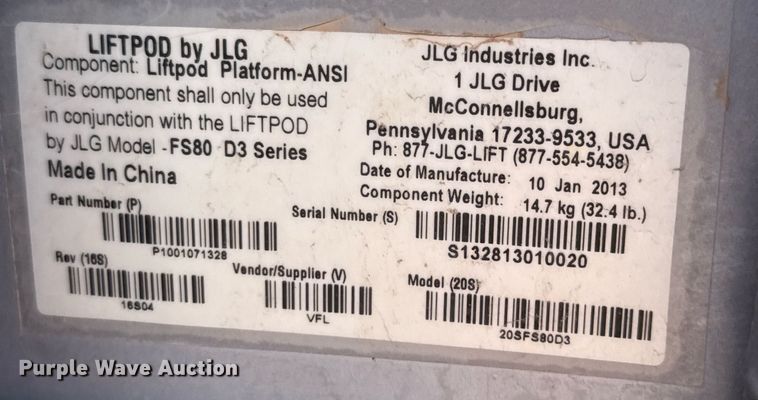image for item DX5629 JLG FS80 D3 vertical lift