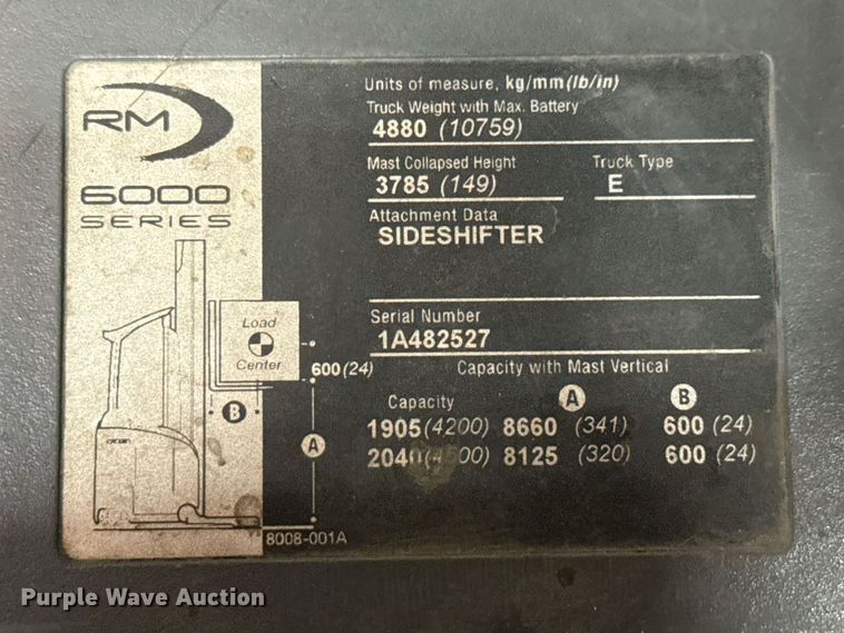 image for item DX5662 2017 Crown RM6025-45 reach truck