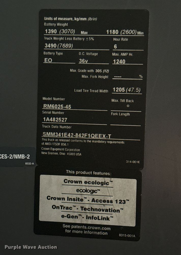 image for item DX5662 2017 Crown RM6025-45 reach truck