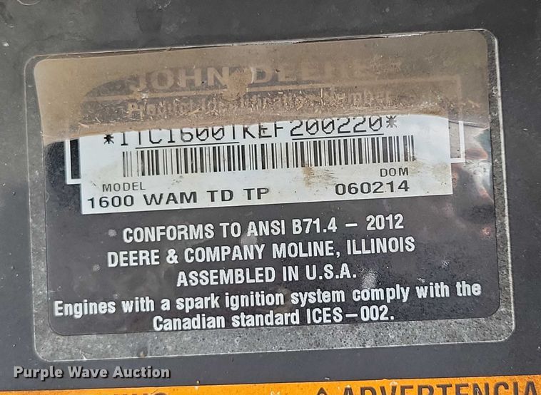 image for item DX7161 2014 John Deere 1600 Turbo Series II lawn mower