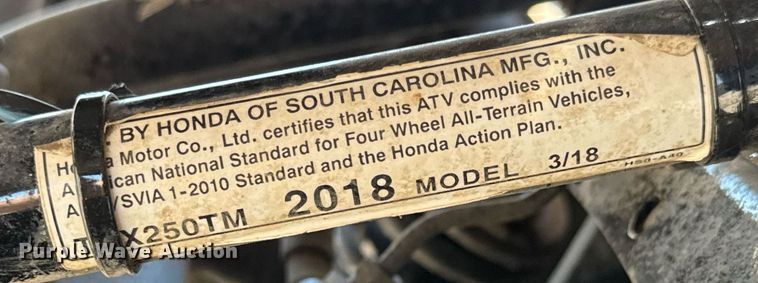 image for item DY0036 2018 Honda TRX250  ATV