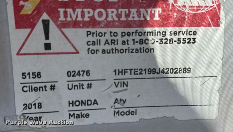 image for item DY0036 2018 Honda TRX250  ATV