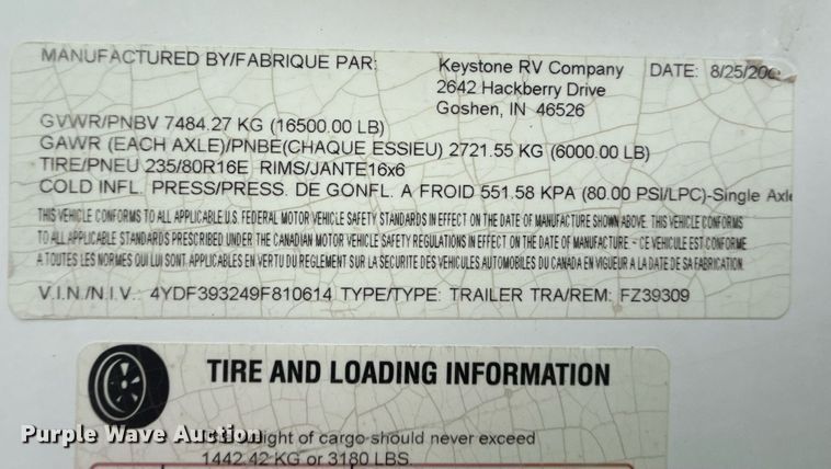 image for item DZ8687 2009 Keystone Fuzion 39309 camper