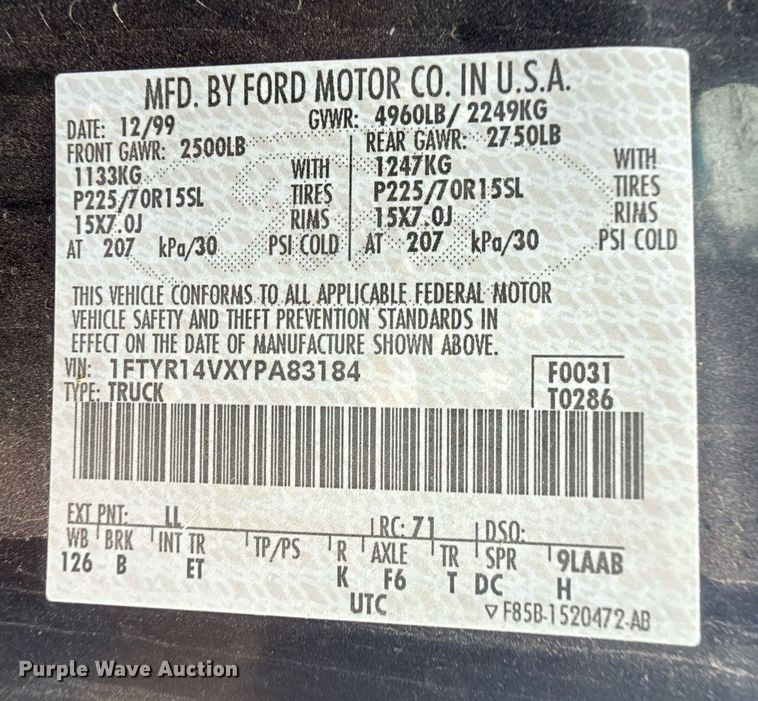 image for item DZ8709 2000 Ford Ranger SuperCab pickup truck