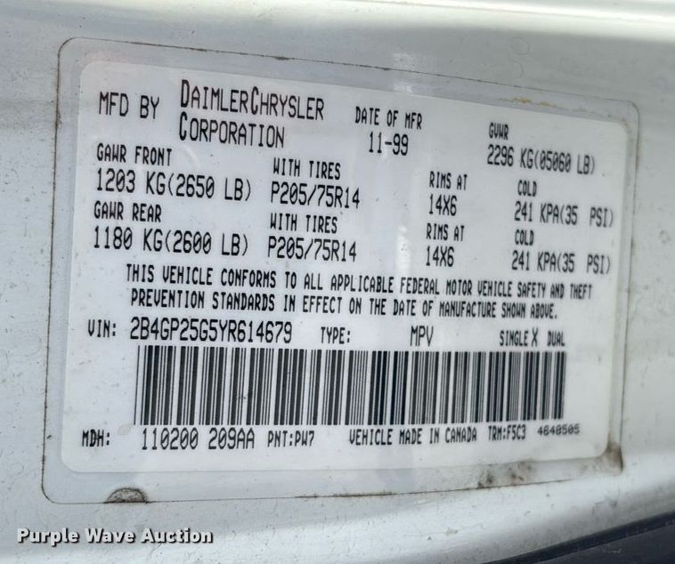 image for item EC3730 2000 Dodge Caravan van