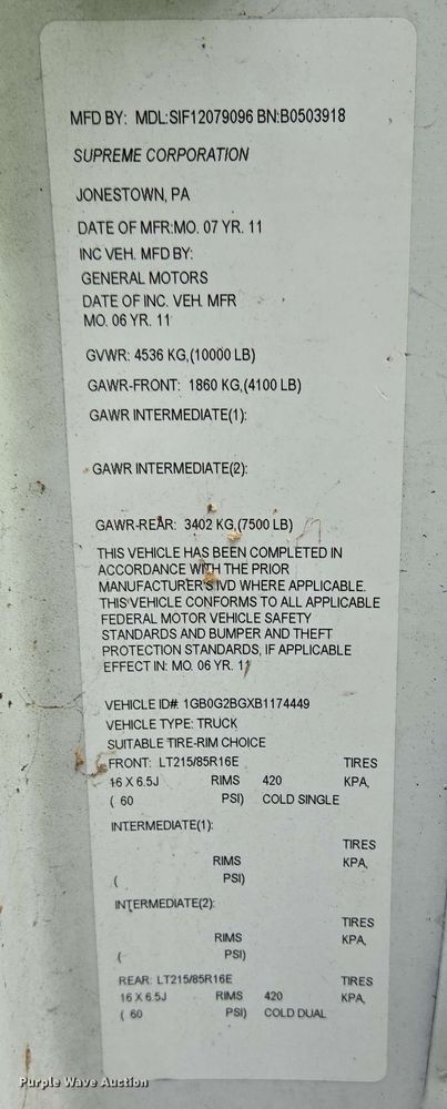 image for item EC4246 2011 Chevrolet Express 3500 box truck