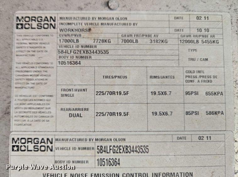 image for item EC4291 2011 Workhorse W62 delivery truck