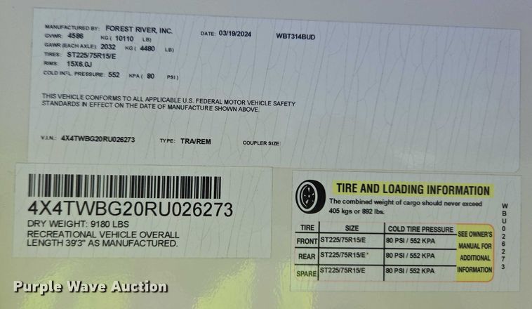 image for item EC4300 2024 Forest River Wildwood camper