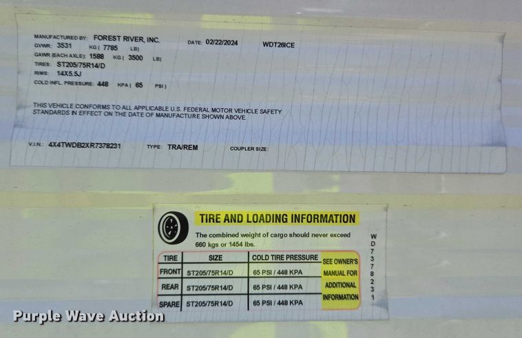 image for item EC4302 2024 Forest River Wildwood camper