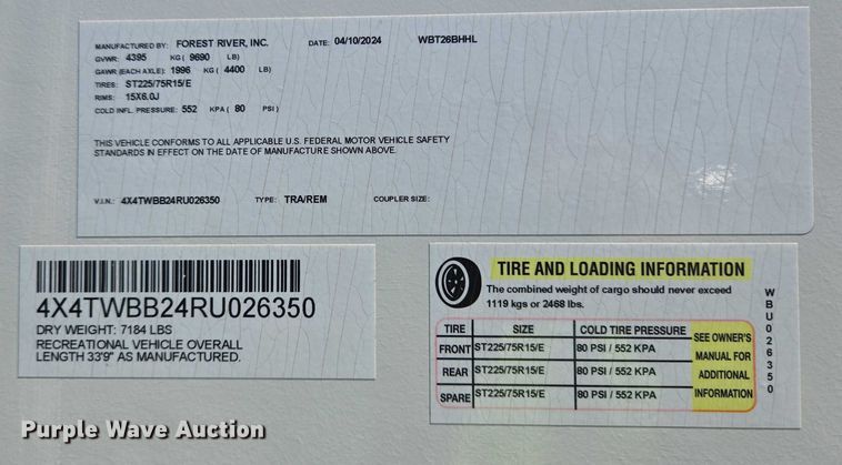 image for item EC4305 2024 Forest River Wildwood camper