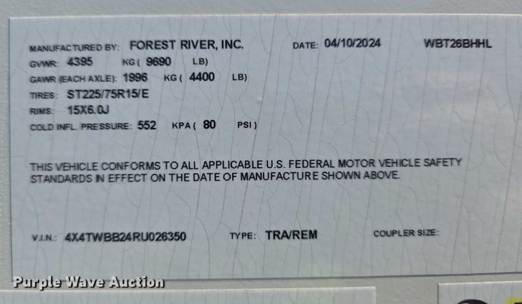 image for item EC4305 2024 Forest River Wildwood camper