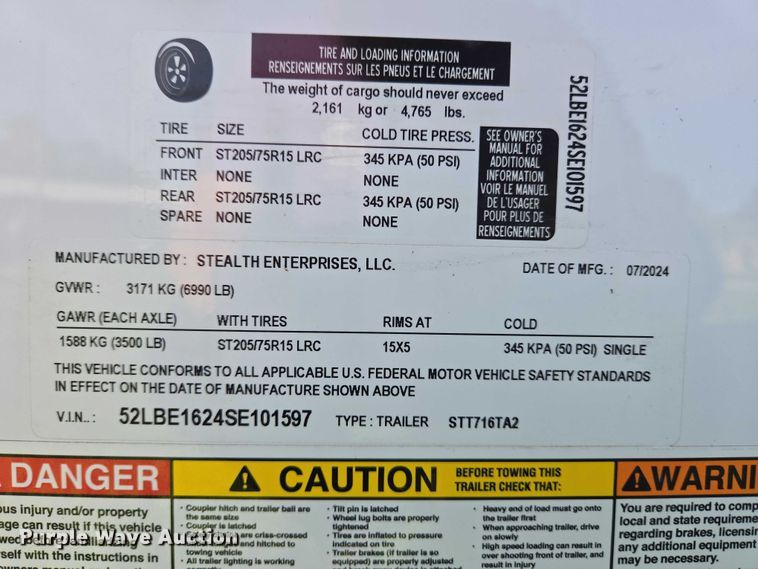 image for item EC4320 2025 Stealth Enterprises STT716TA2 enclosed cargo trailer