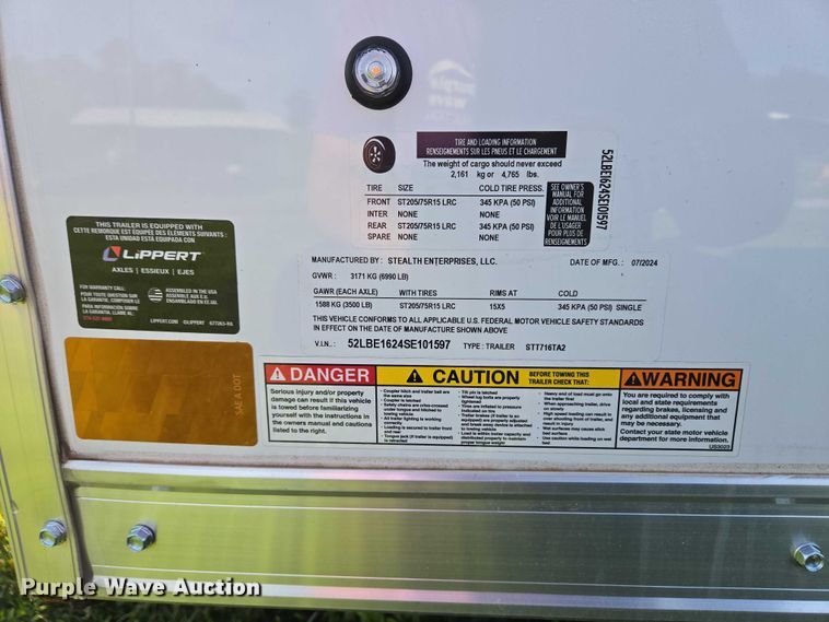 image for item EC4320 2025 Stealth Enterprises STT716TA2 enclosed cargo trailer