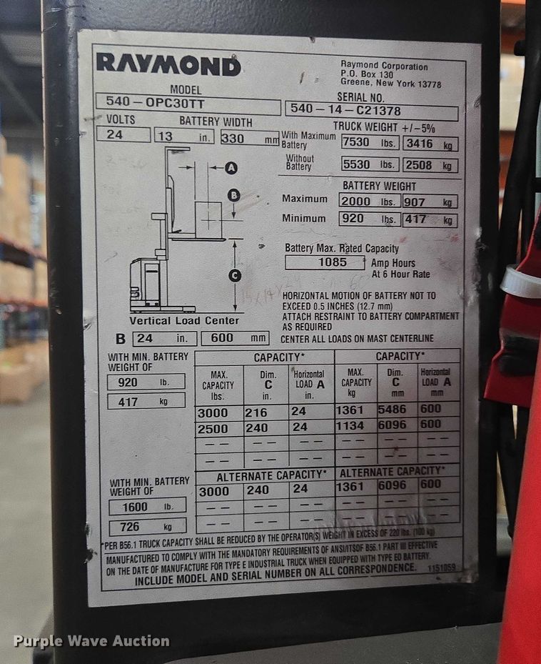 image for item EC4330 2014 Raymond 5400 order picker