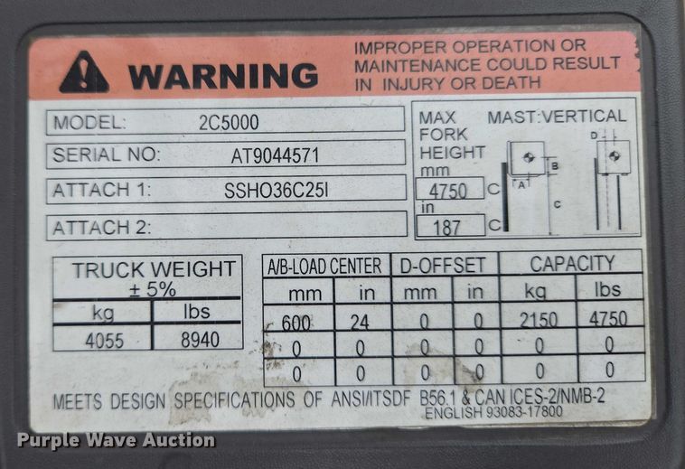 image for item EC4335 Caterpillar 2C5000 forklift