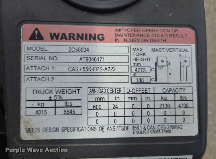 image for item EC4336 Caterpillar 2C50004 forklift