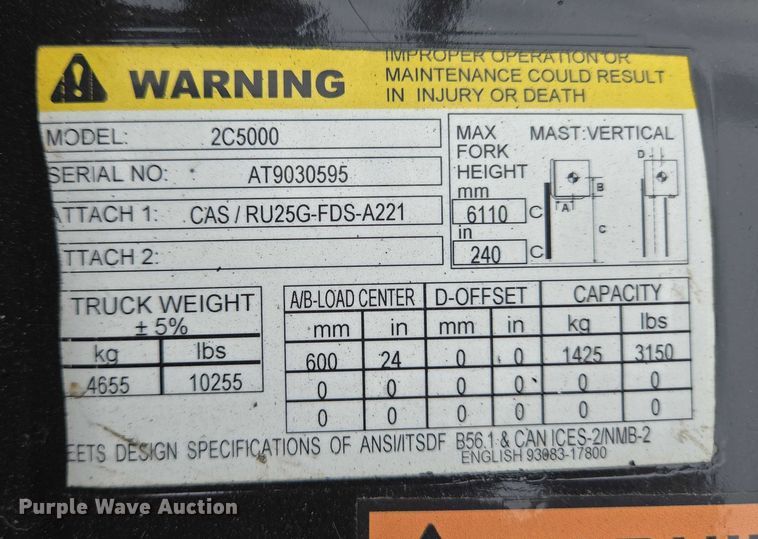 image for item EC4337 Caterpillar 2C5000 forklift