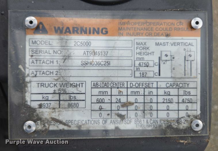 image for item EC4338 Caterpillar 2C5000 forklift