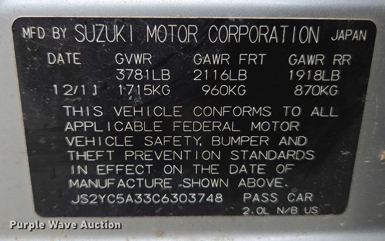 image for item ED2086 2012 Suzuki SX4 