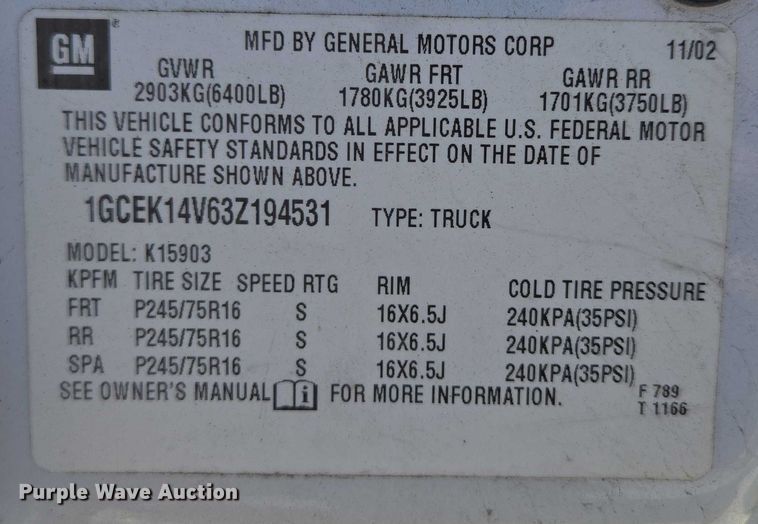 image for item ED2133 2003 Chevrolet Silverado 1500 pickup truck