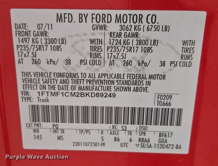 image for item EF1754 2011 Ford F150 pickup truck